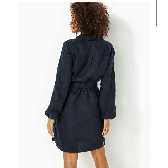 LILLY PULITZER Bethanne Linen Shirt Dress Size 0 Onyx Black NEW No Belt Coastal - Picture 5 of 11